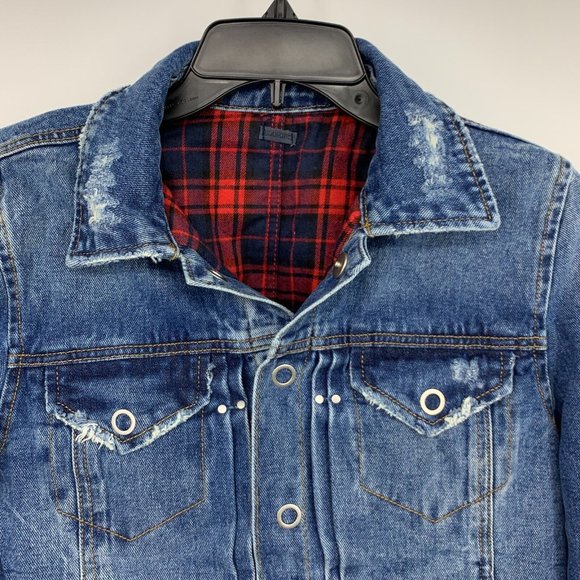 Blank NYC Reversible Jacket Plaid Denim Red Blue American Pie - Picture 15 of 16